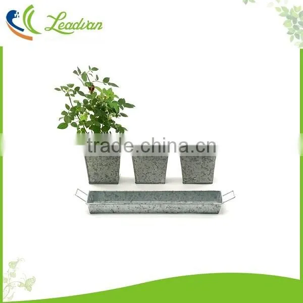 Hot sale cheap garden small metal flower pots with tray for garden