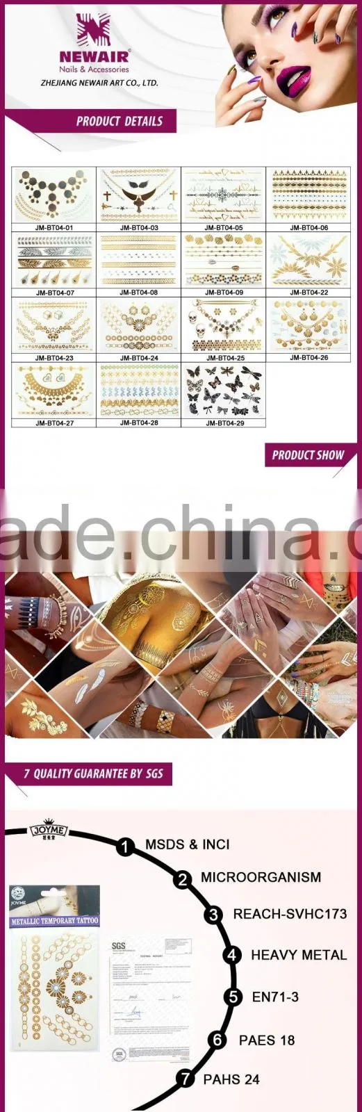 Waterproof Gold Tattoo Metallic Temporary Tattoo Stickers Temporary Body Art Tatoo