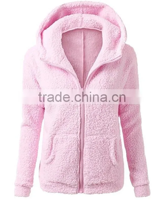 Women's Winter Autumn Clothing China Full Zip Lightweight Long Sleeve Zipper Up Teddy Sherpa Fleece Hoodie Sweatshirt Jackets