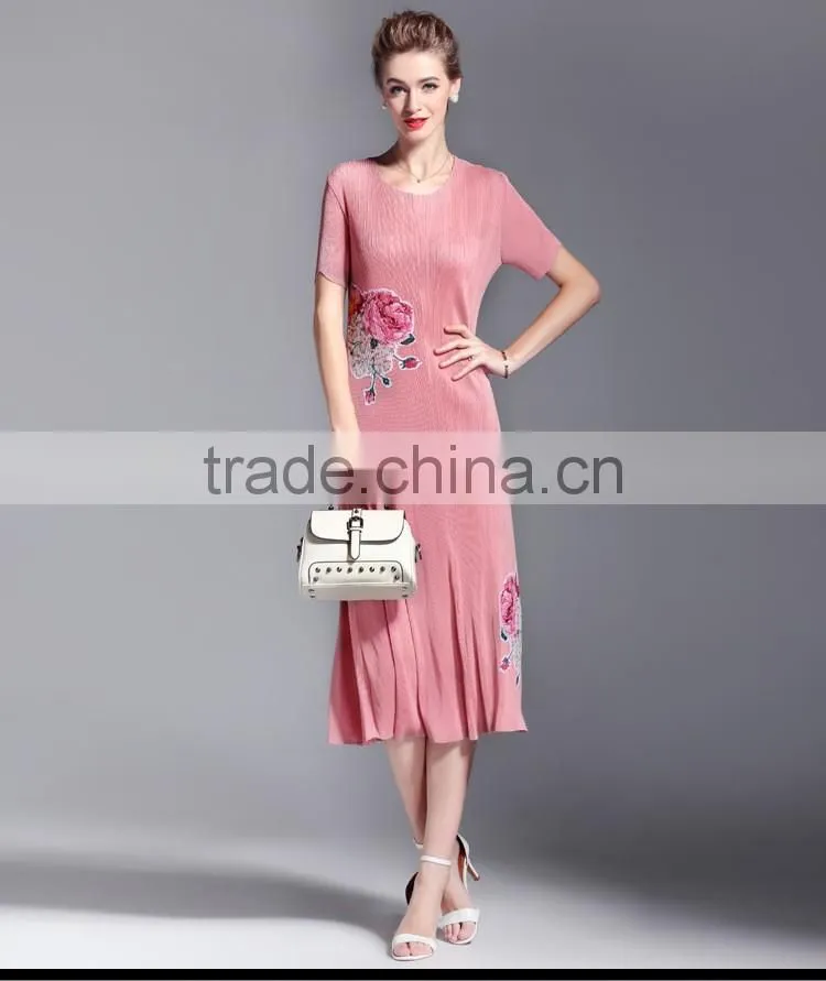 Bodice flower printing OL fashion draped women slim dresss