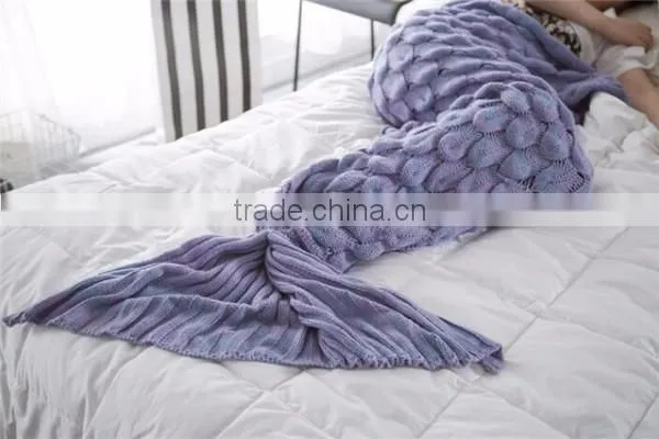 TV Blanket Knitted Fish Scale Mermaid Tail Blanket Colorful Sleeping Bag