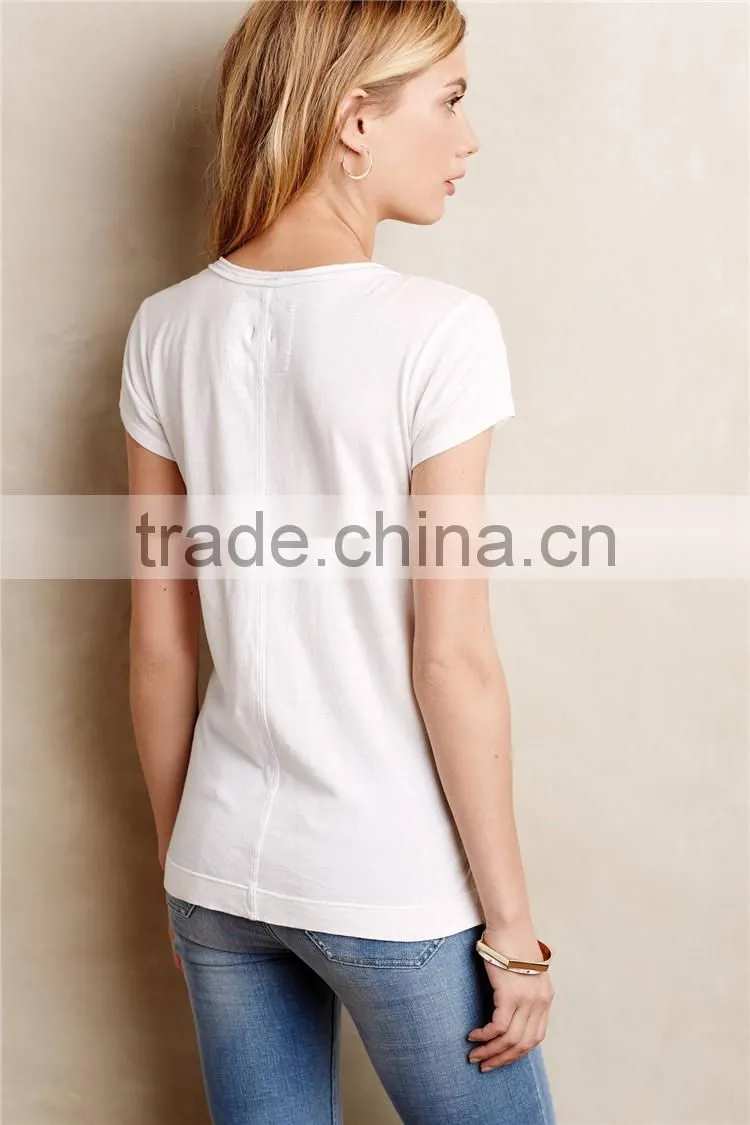 Women knit white cropped tops V-neck soft cotton blend top tee white t-shirts