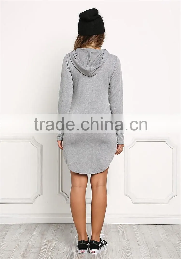 MGOO 2017 New Arrival 100% Cotton Jersey Long Sweater Heather Grey Hooded Split Fashion Long Sleeves Hoodies