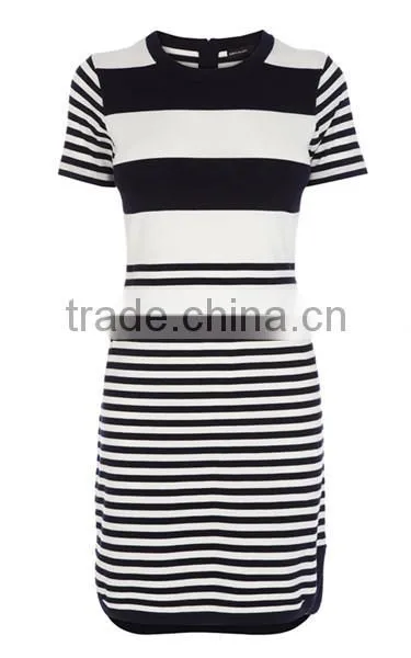 Hot sale chic horizontal stripes curved hem sweater dress