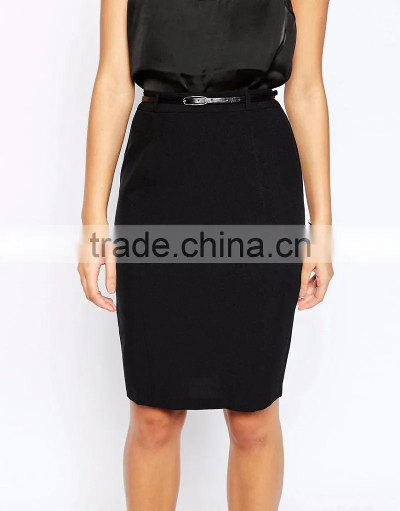 High rise belted waist pencil skirt sexy women work clothes mini skirts 2016