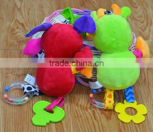Cute cow & monkey bell & rattle insert baby educational plush toys baby gifts