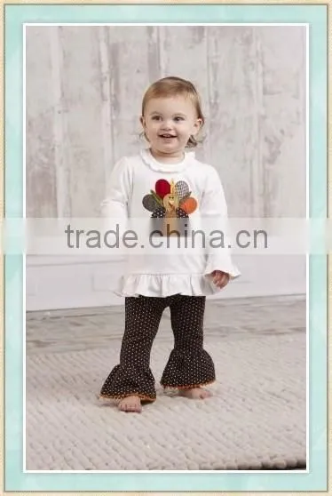 Little girls boutique baby girl clothes unique brand name thanksgiving sets turkey embroidery tunic ruffle top and legging set