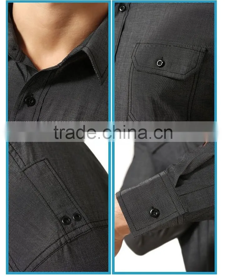 Mens Grey Twill Chambray Long Sleeve Button Casual Dress Shirts Classic Fit