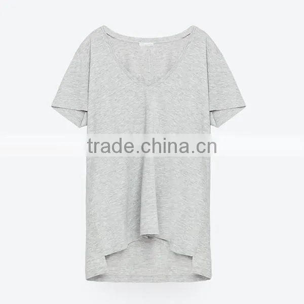 100% cotton V neck t shirt for women wholesale in china