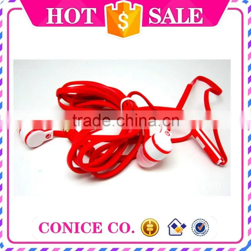 hottest sale red super bass noodles cable in ear earphone with microphone