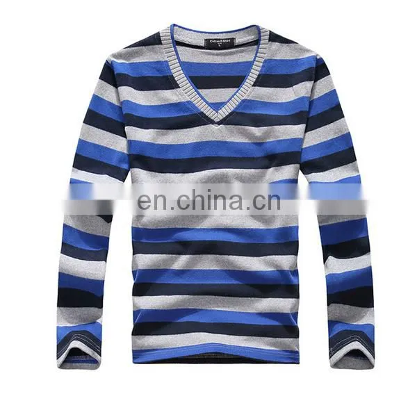 Mens Long Sleeve 100% Cotton Striped T-Shirts
