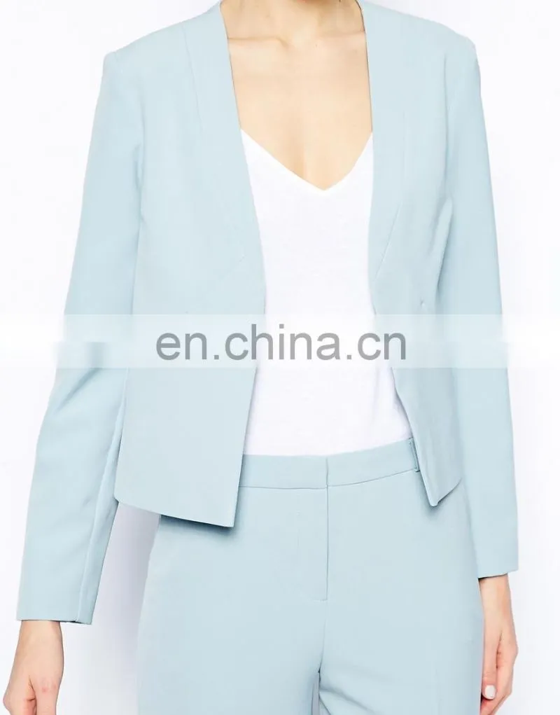2015 Latest fashion from china high quality women coat , Short light blue suit jacket