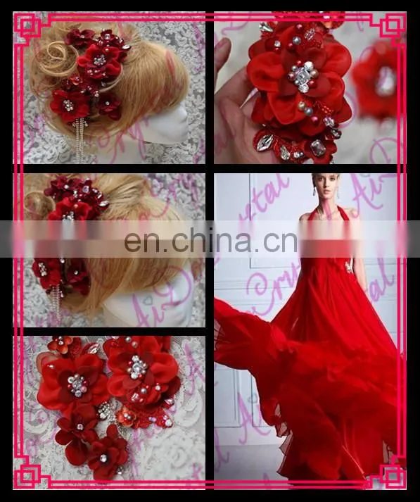 Aidocrystal red gradient gem combs the bride lace flannelette handmade hair accessories