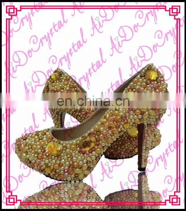 Aidocrystal 2016 pink with white crystal rhinestone round toe wedding low heel girls party shoes