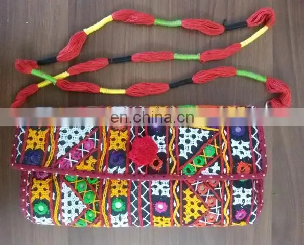 Indian Ethnic Handcrafted Heavy Embroidered Patchwork Kutchi Clutch With Beaufitul Tasssel Pompom stylish Handbag