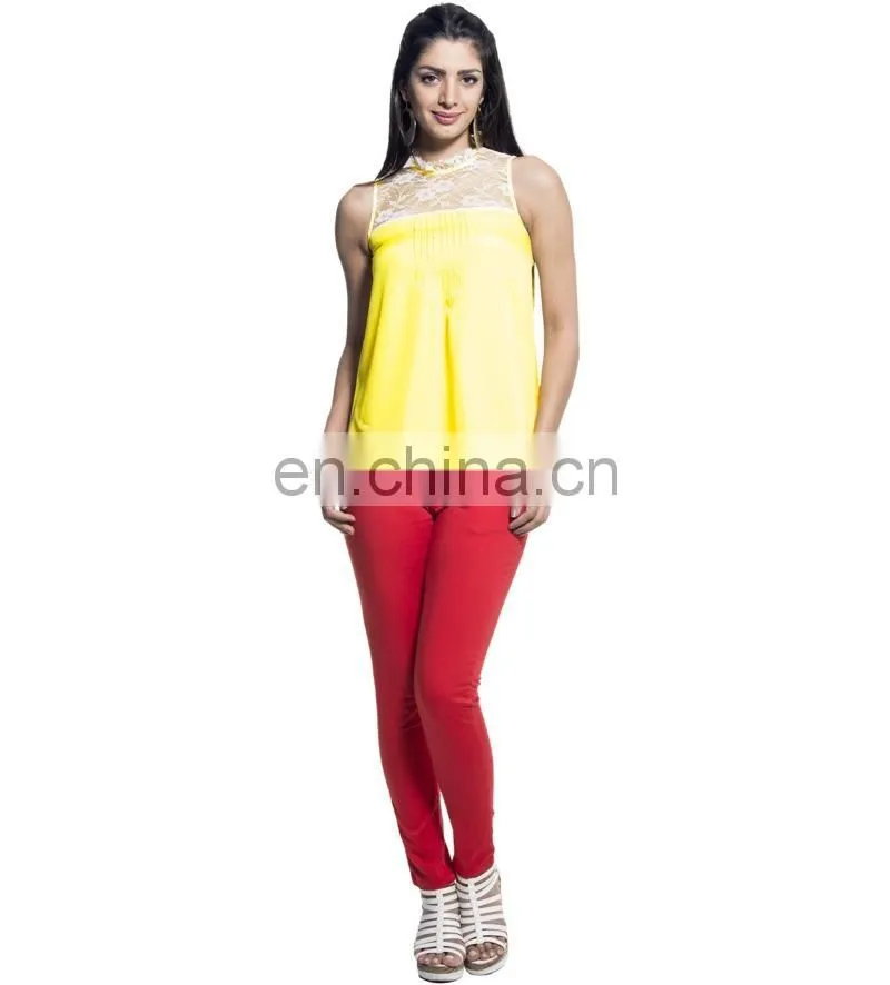 Yellow Sleeveless Lace Yoke Top