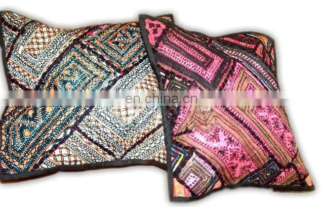 Sequins Patches Cushion Cover, Chikan work Cushion Cover