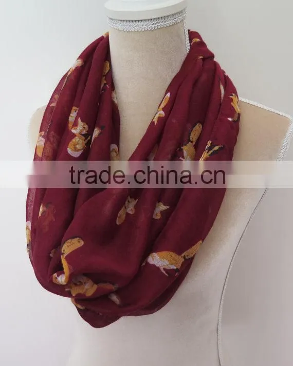 205 Foreign Trade New Loop Shawl Cute Animal Fox Print Women Fashion Scarf
