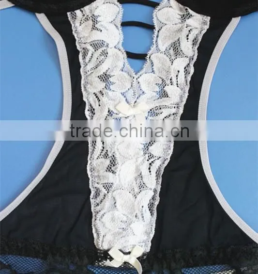 2016 Hot sexy front open black white lace lingerie baby teddie