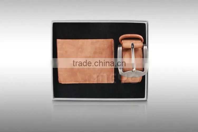 New designed leather wallet purse and PU leather belt birthday gift set