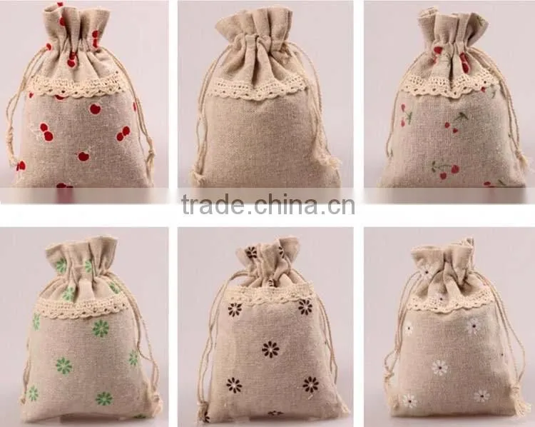 Welcome customized logo eco-linen fibric gift jewelry bag,promotion christmas drawstring gift bags
