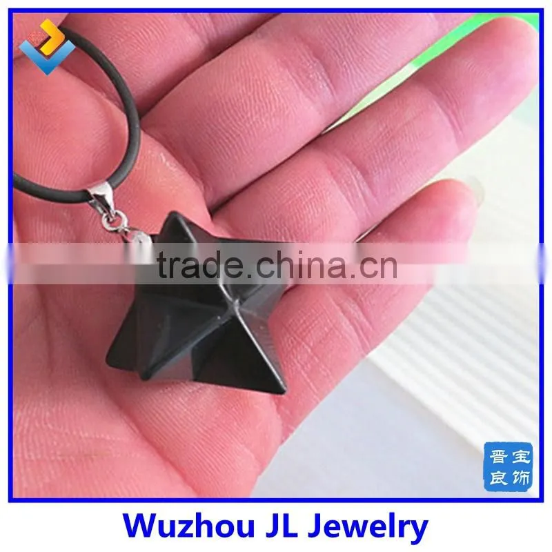 WholesaleJewelry Natural Obsidian Healing Crystal Merkabas Chakra Pendulum Unisex Pendant