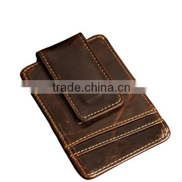 Mens Genuine Leather Cowhide Magnet Money Clip Credit Case Case Holder Slim Wallet