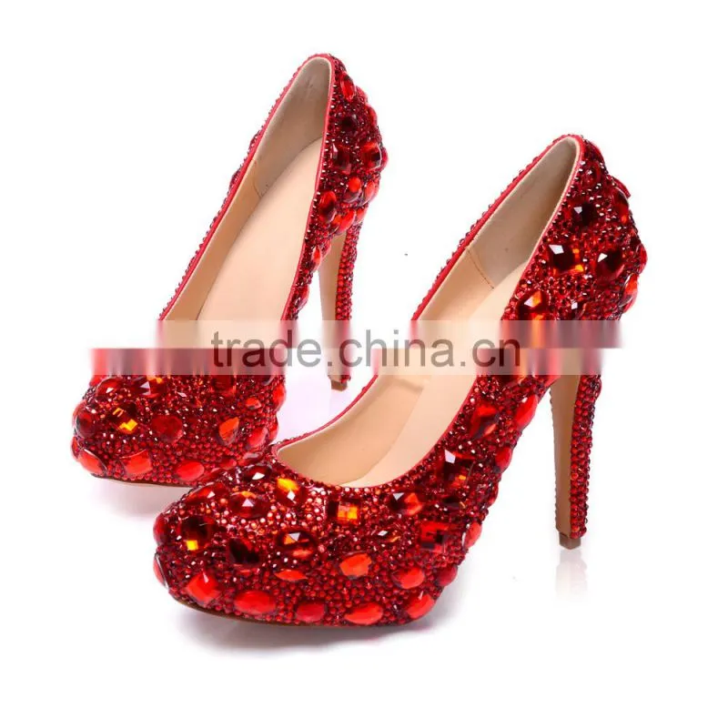 14CM High Heel Platform Wedding Shoes, Luxurious Rhinestone Glass Diamond Strass Bridal Wedding Shoes