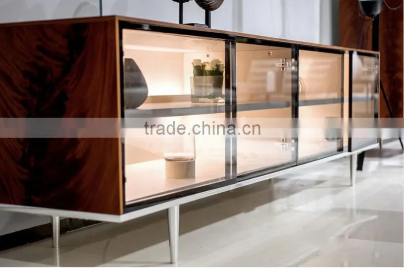 Factory mahogany wood price modern living room furniture sideboard with warm led backlight
