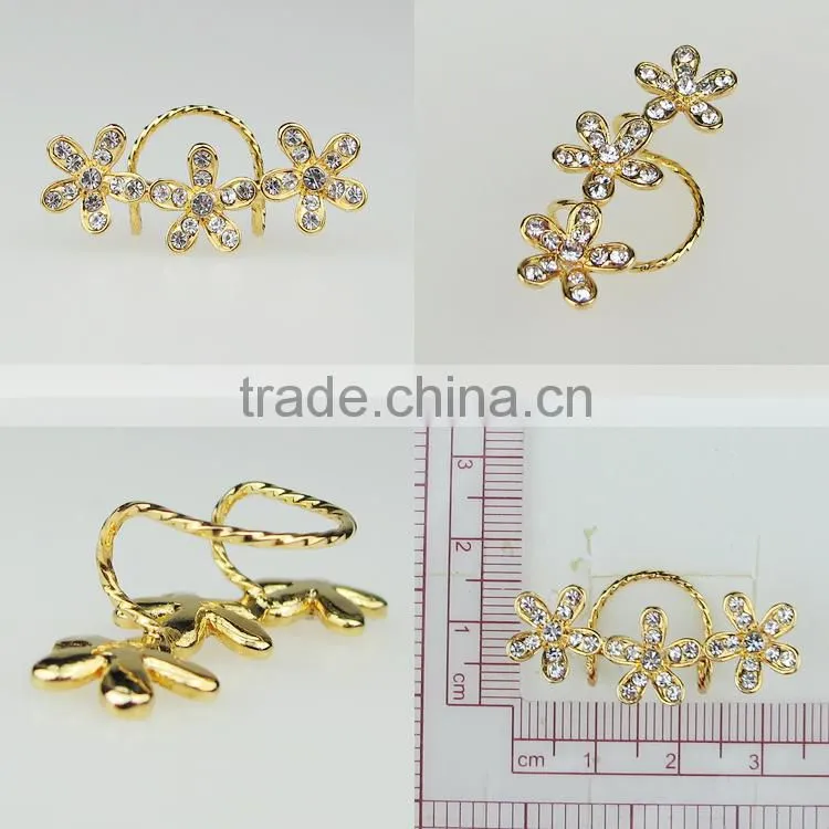 Flower Shape Rhinestone Cuff Clip Golden Ear Clip Fashion Jewelry E1357