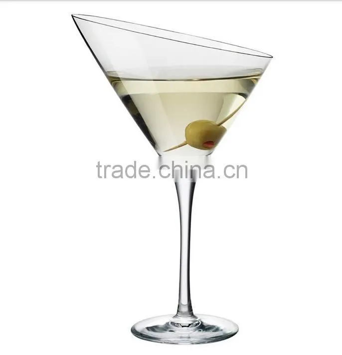 Slant mouth clear transparent crystal high quality martini glass customized size long stem