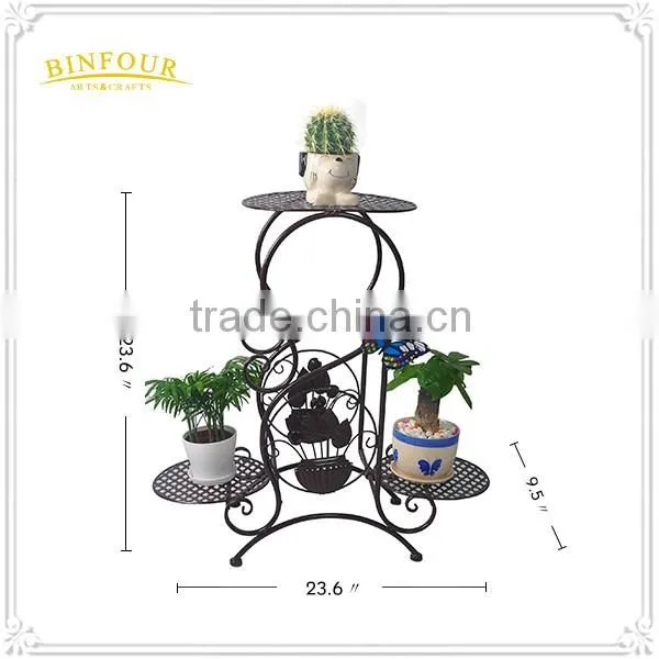 3 layers wrought iron planters round foldable plant stand