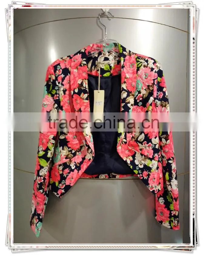 2016 New design european style fashion floral print tailored women jacket