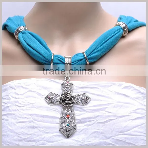 Floral Charm Rose Cross Necklace Jewelry Scarf
