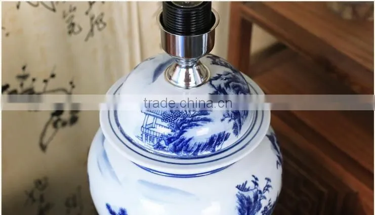 Chinese ceramic ginger jar table lamp with base switch