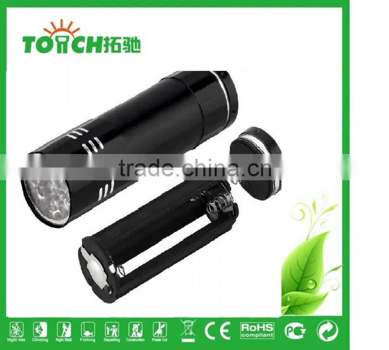 Aluminum Alloy Camping Mini 9 LED flashlight waterproof 9 leds flash light emergency flashlight for 3*AAA Battery