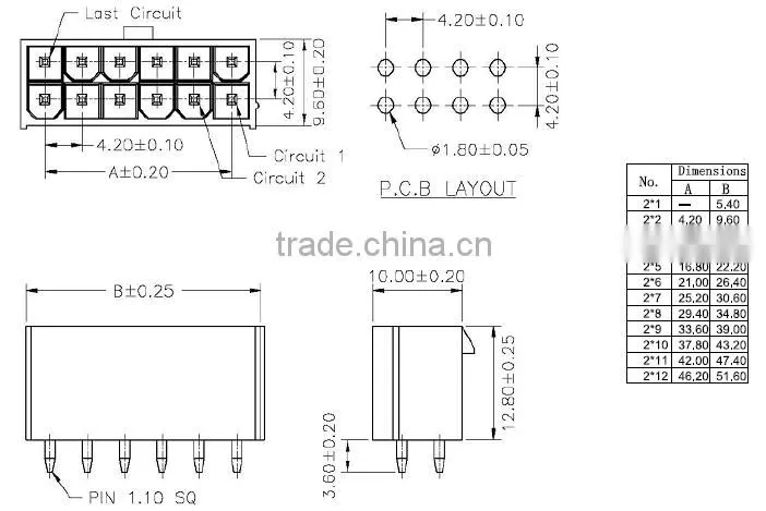 Pitch:4.20mm 180 Degree Wafer Connector double Row Dip Type