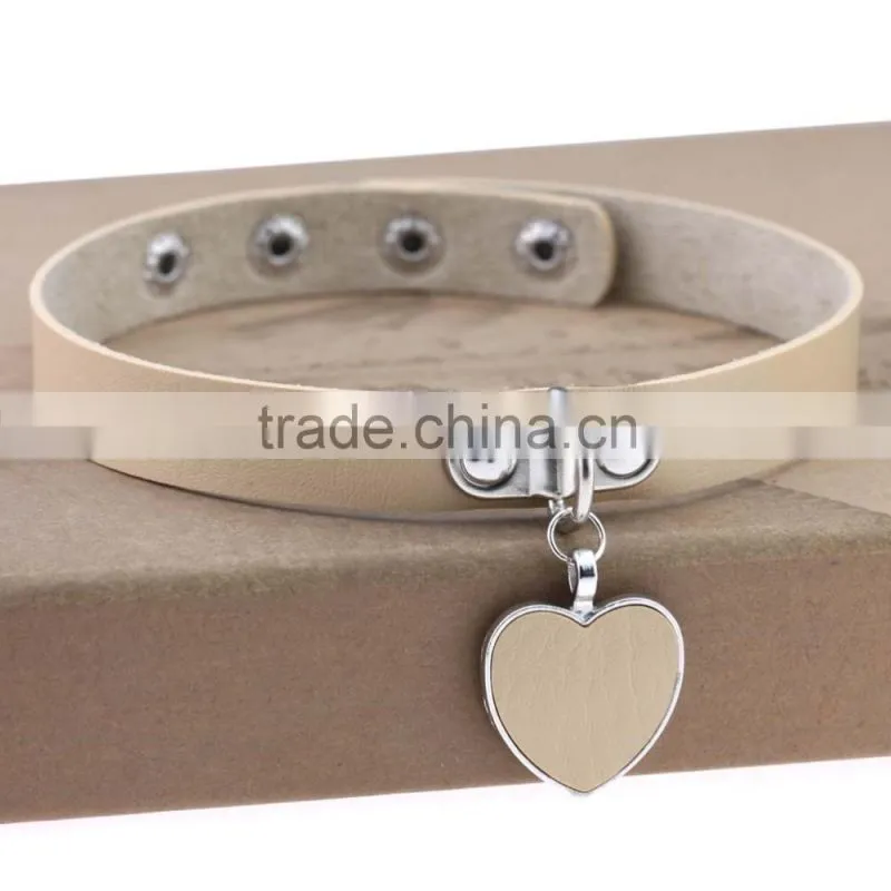 Wink Gal Trendy Chokers Necklaces Rock Style Leather Steam punk Punk Heart Necklace Pendants
