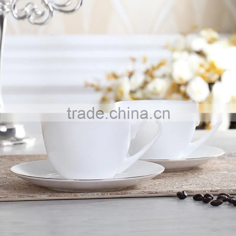 fine bone china white with gold-rim cup and saucer
