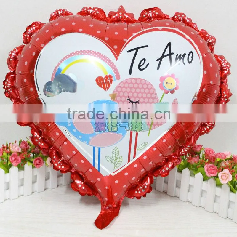 Hot sale 23 inch lace Spanish "I love you" balloon heart helium balloon for kids toys wedding decoration balloons,foil balloon