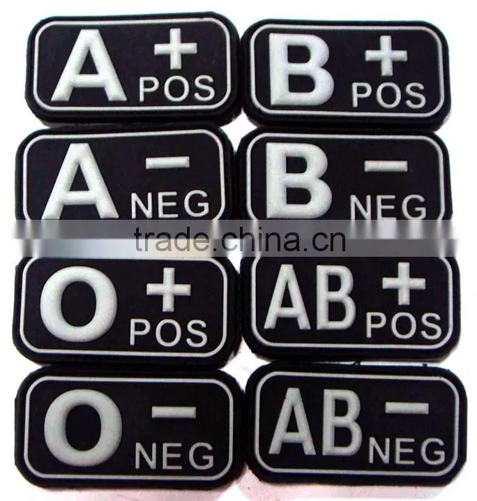 Blood Type Patch rubber badge,PVC patch,Promotional badge