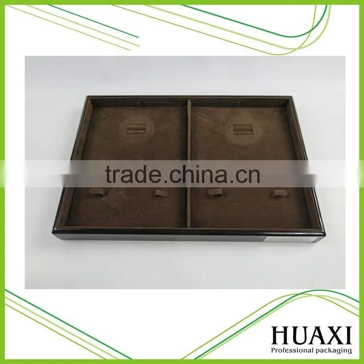Wooden Brown Velvet Necklace Earrings Ring Packing Display Tray