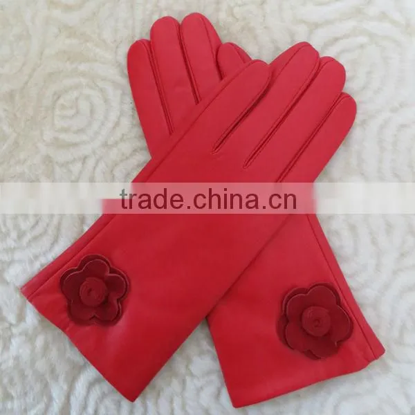 Women wholesale high-grade fashion red leather hand gloves
