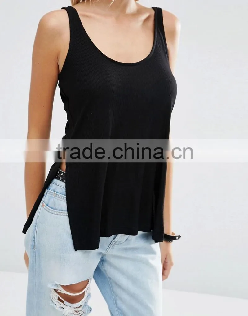Latest design fashion women clothes side split tops alibaba wholesale tank top