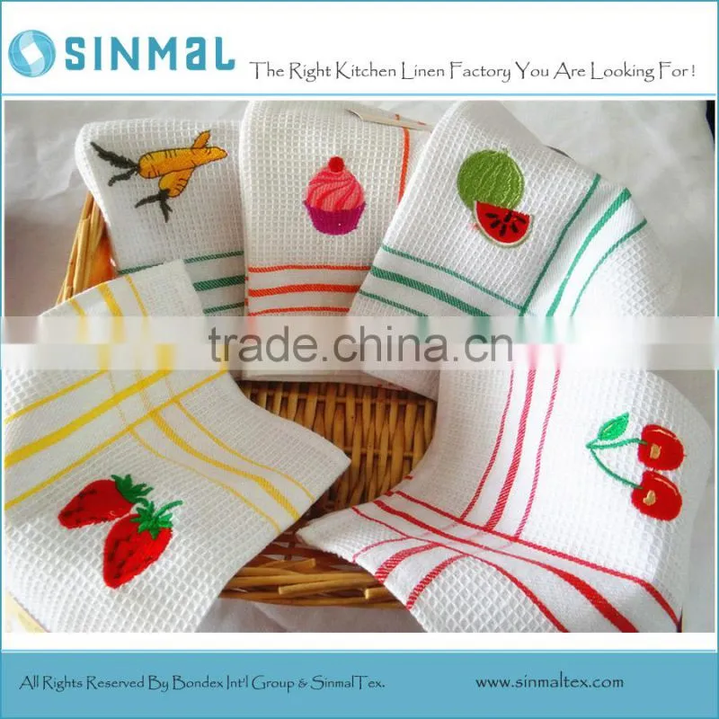 Fruit Embroidered Waffle Dish Towel Tea Towel
