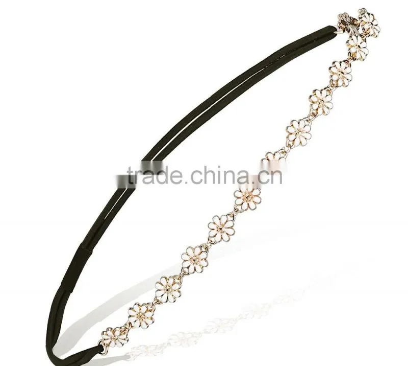 Promotional Women's Adjustable crystal hair accessory flower hairband,elastic hair band