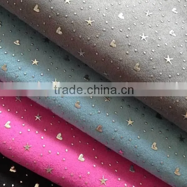 embossed stars design suede leather wholesale faux leather fabric from wenzhou shoes
