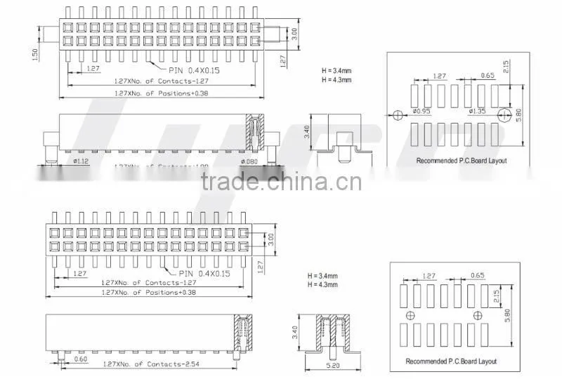 1.27mm smt pin female header connector