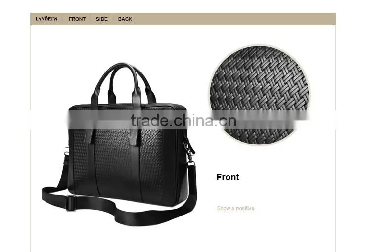 Mens Black Genuine Leather Laptop Shoulder Document Bag