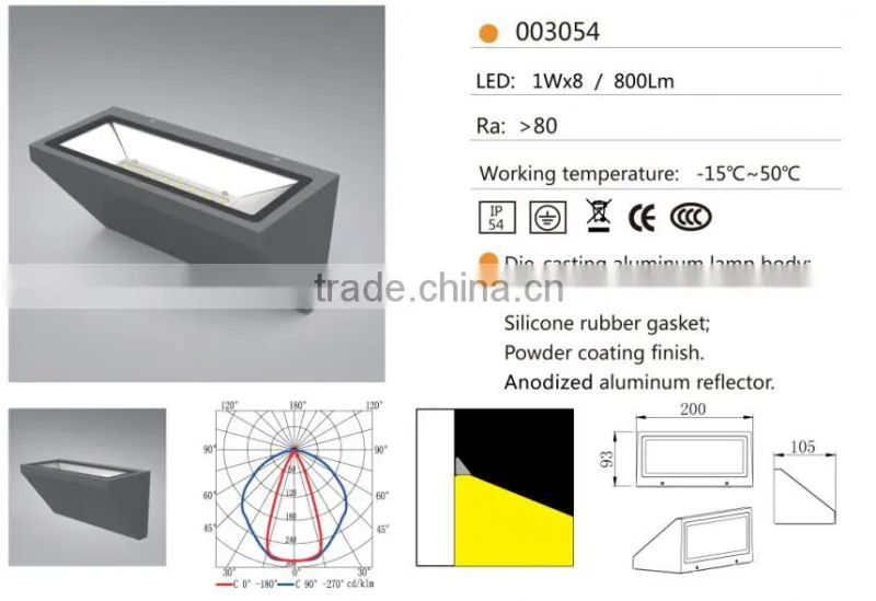W-003054 ip54 CE approved modern outdoor/indoor wall mounted light fixture,aluminum wall bracket lamps